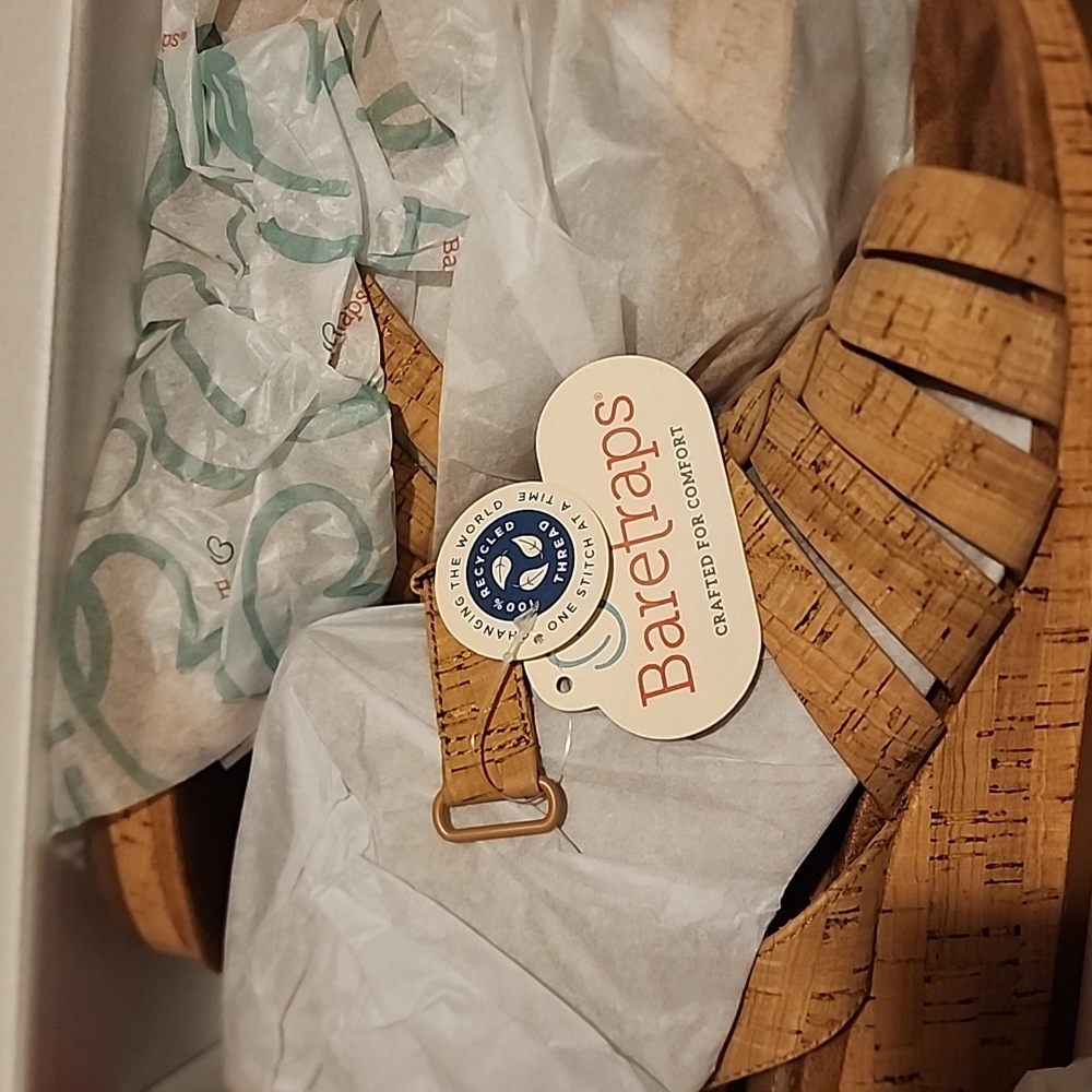 BareTraps Tan Cork Sandals Size 11 New NIB Wedges Nickie - Picture 2 of 2